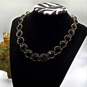 "5/$25" Black Faceted Bead Goldtone Graduated Adjustable Necklace